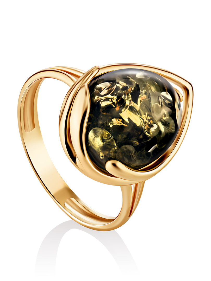 Золотое кольцо «Селена» со вставкой зелёного янтаря Amberholl