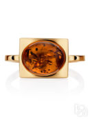 Золотое кольцо «Эллипс» со вставкой коньячного янтаря Amberholl