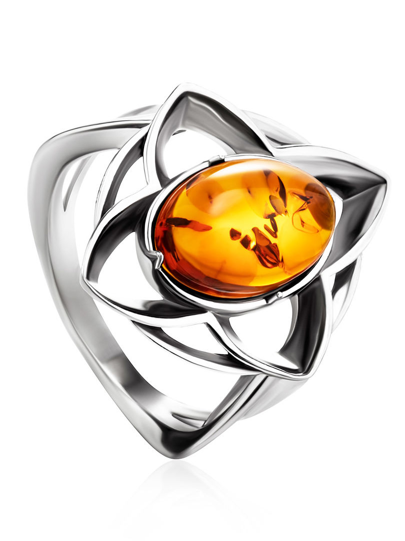 Серебряное кольцо «Амьен» со вставкой из коньячного янтаря Amberholl 9063121881 фото 1