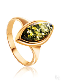 Элегантное золотое кольцо со вставкой из натурального янтаря зелёного цвета