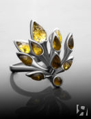 Эффектное кольцо из серебра и натурального янтаря лимонного цвета «Осень» A