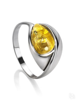 Изящное кольцо из серебра с янтарём красивого лимонного цвета «Пион» Amberh