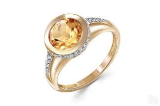 Кольцо с цитрином и 36 фианитами из жёлтого золота