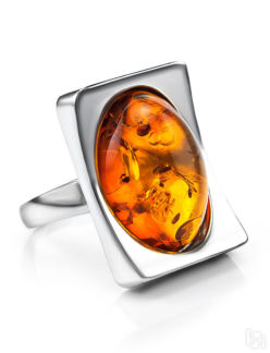 Эффектное серебряное кольцо с натуральным балтийским янтарём «Фиджи крупное
