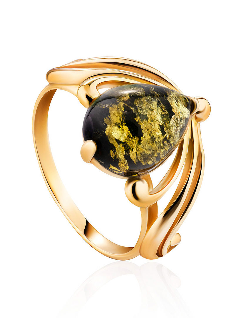 Красивое кольцо из золочённого серебра и янтаря «Медея» Amberholl