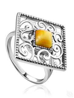 Изысканное серебряное кольцо с медовым янтарём «Арабеска» Amberholl