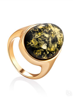 Классическое кольцо из серебра в золоте и натурального янтаря