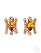 Небольшие нарядные серьги «Ренессанс» из золота с натуральным коньячным янт