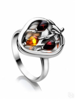 Необычное кольцо из серебра и натурального янтаря «Конфитюр» Amberholl