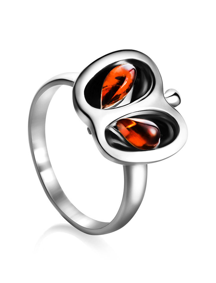 Необычное кольцо «Конфитюр» из серебра и натурального янтаря Amberholl