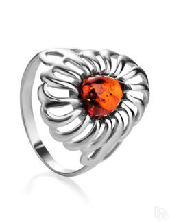 Яркое ажурное кольцо из серебра и коньячного янтаря «Севилья» Amberholl