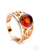 Ажурное золотое кольцо «Шахерезада» с коньячным янтарём Amberholl