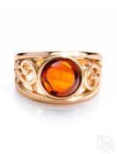 Ажурное золотое кольцо «Шахерезада» с коньячным янтарём Amberholl