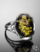 Красивое кольцо «Лион» из серебра и натурального зелёного янтаря Amberholl