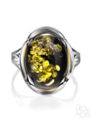 Красивое кольцо «Лион» из серебра и натурального зелёного янтаря Amberholl