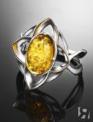 Яркое кольцо из серебра и искрящегося лимонного янтаря «Амьен» Amberholl