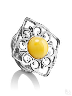 Крупное кольцо из серебра и медового янтаря «Кордова» Amberholl