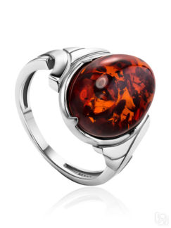 Яркое кольцо из серебра и янтаря вишнёвого цвета «Люмьер» Amberholl