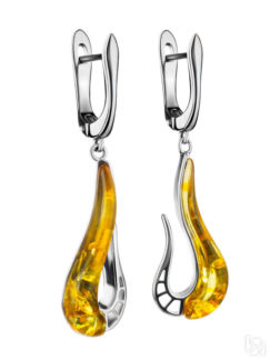 Необычные серьги из серебра и натурального лимонного янтаря «Санрайз» Amber