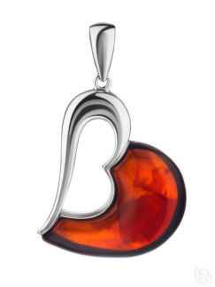 Кулон-сердце «Санрайз» из серебра и янтаря вишнёвого цвета Amberholl