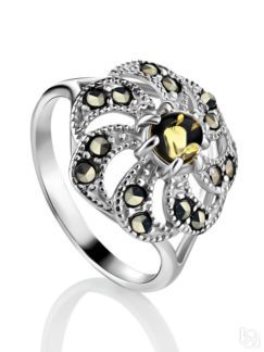 Нарядное кольцо «Эйфория» из серебра и зелёного янтаря Amberholl