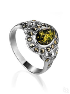 Яркое красивое кольцо из серебра и натурального янтаря «Эйфория» Amberholl