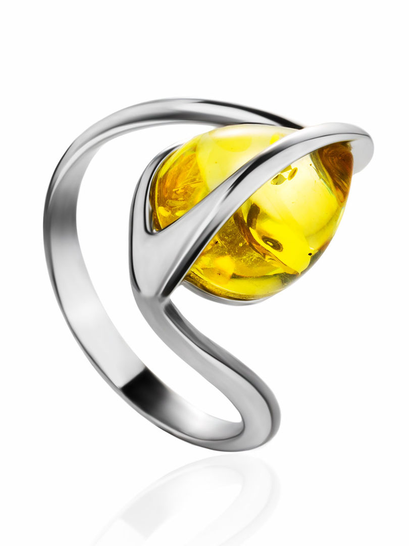 Яркое кольцо из серебра с натуральным лимонным янтарём «Голконда» Amberholl
