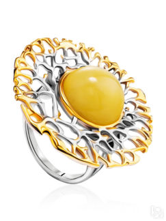Роскошное кольцо «Венера» из серебра с позолотой и янтаря Amberholl