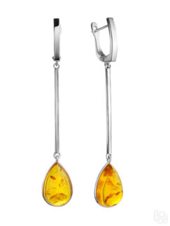 Эффектные серьги «Импульс» из серебра и лимонного янтаря Amberholl