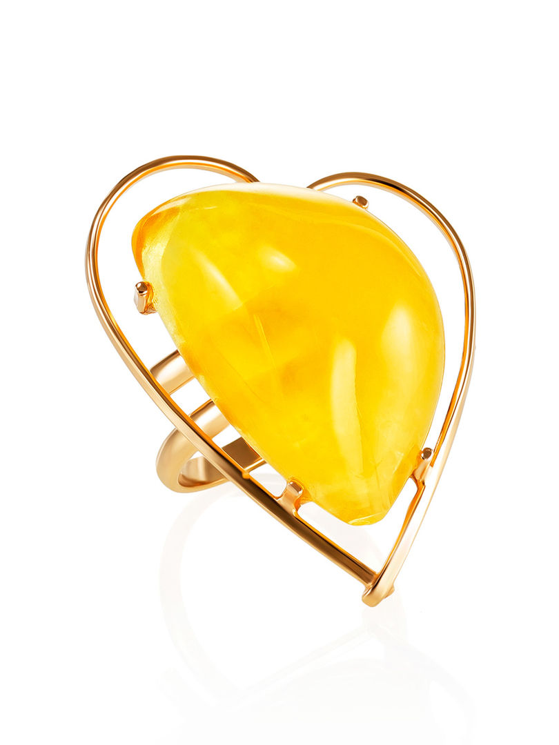 Кольцо «Венеция» в виде сердца из позолоченного серебра и янтаря Amberholl