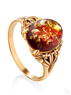 Изящное кольцо «Кармен» из позолоченного серебра и янтаря