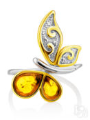 Красивое кольцо «Апрель» из серебра и янтаря Amberholl
