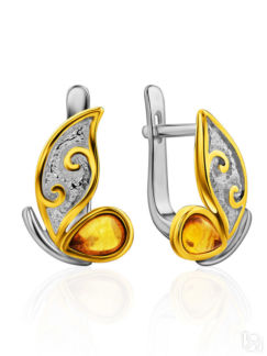 Нежные романтичные серьги из серебра с позолотой и янтаря «Апрель» Amberhol