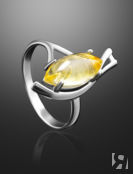 Легкое серебряное кольцо с вставкой из натурального золотисто-лимонного янт