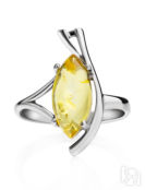 Легкое серебряное кольцо с вставкой из натурального золотисто-лимонного янт