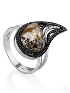 Изящное кольцо из натурального янтаря в серебре «Модерн» Amberholl