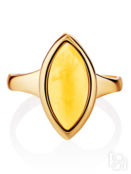 Изысканное золотое кольцо со вставкой из натурального белого янтаря «Амаран