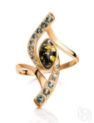 Изысканное золотое кольцо «Ренессанс» с зелёным янтарём Amberholl