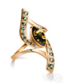 Изысканное золотое кольцо «Ренессанс» с зелёным янтарём Amberholl