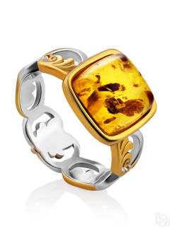 Красивое эффектное кольцо «Валетта» из серебра с позолотой и натурального я