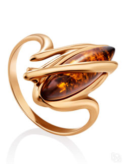 Кольцо из позолоченного серебра и натурального ярко-коньячного янтаря «Фудз