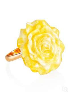 Красивое золотое кольцо с натуральным медовым янтарём «Роза» Amberholl
