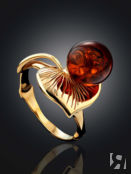 Изящное золотое кольцо «Калина» с цельным коньячным янтарём Amberholl