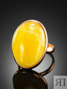 Кольцо овальной формы из серебра с золочением, украшенное медовым янтарём A