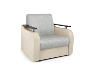 Кресло-кровать Гранд Д экокожа беж и серый шенилл